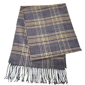 ITALY DESIGN Cashmere Feel Purple Tan Tartan Plaid Scarf